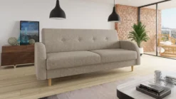 Schlafsofa Kelso - Sofa Mit Bettkasten Und Schlaffunktion, Bettsofa, Schlafcouch Mit Holzfüße (Beige (Twist 02))