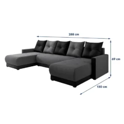 Selsey Ecksofa TOLMA - Eckcouch In Dunkelgrau / Schwarz, U-Form Mit Schlaffunktion, Bettkasten Und Kissen, 288 Cm Breit -VIDAXL || HOMCOM Verkäufe 7598305b5eaba9be1a0b29f6642b6dbe