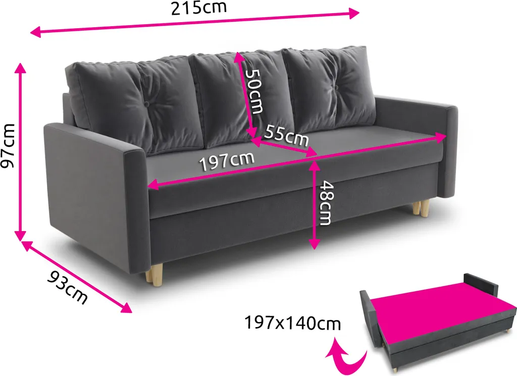 Schlafsofa Rico - Sofa Mit Bettkasten, Couch Mit Schlaffunktion, Bettfunktion, Bettsofa Mit Bonell-Ferderkern, Velours (Dunkelblau (Kronos 09)) 4 Schlafsofa Rico - Sofa Mit Bettkasten, Couch Mit Schlaffunktion, Bettfunktion, Bettsofa Mit Bonell-Ferderkern, Velours (Dunkelblau (Kronos 09)) – Bild 4