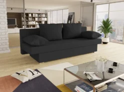 Schlafsofa Tina Inklusive Bettkasten - Sofa Mit Schlaffunktion, Bettsofa, Couchgarnitur, Couch, Bett, Schlafmöbel (Schwarz (Alova 04))