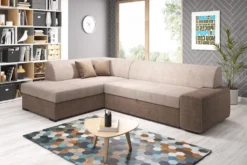 GRAINGOLD Ecksofa Fresto - Schlaffunktion & Bettkasten - Eckcouch In L-Form, Schlafsofa - Ottomane Links Freistehend - Beige/Braun