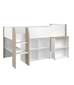 Hochbett Mit Schreibtisch & Stauraum - 90 X 200 Cm - Weiß & Eichefarben - MARIA