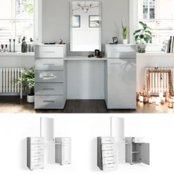 Vicco Schminktisch Zoe Frisiertisch Frisierkommode Spiegel Weiß Hochglanz