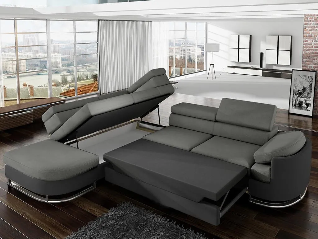 Ecksofa Mit Schlaffunktion - Stoff & Kunstleder - Ecke Links - Grau & Anthrazit - MYSEN 2 Ecksofa Mit Schlaffunktion - Stoff & Kunstleder - Ecke Links - Grau & Anthrazit - MYSEN – Bild 2