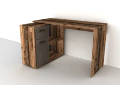 FMD Furniture 360-001 Schreibtisch-Winkelkombination In Ausführung Old Style Dunkel/Stahl Dunkel, Maße Tisch Ca. 117 X 73,7 X 50 Cm / Maße Regal Ca. 80 X 69 X 33 Cm (BxHxT)