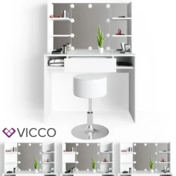 VICCO LED Schminktisch DAENERYS Weiß Frisiertisch Frisierkommode Spiegel Hocker -VIDAXL || HOMCOM Verkäufe 7a71a6e56dd7658782db58011be3e808