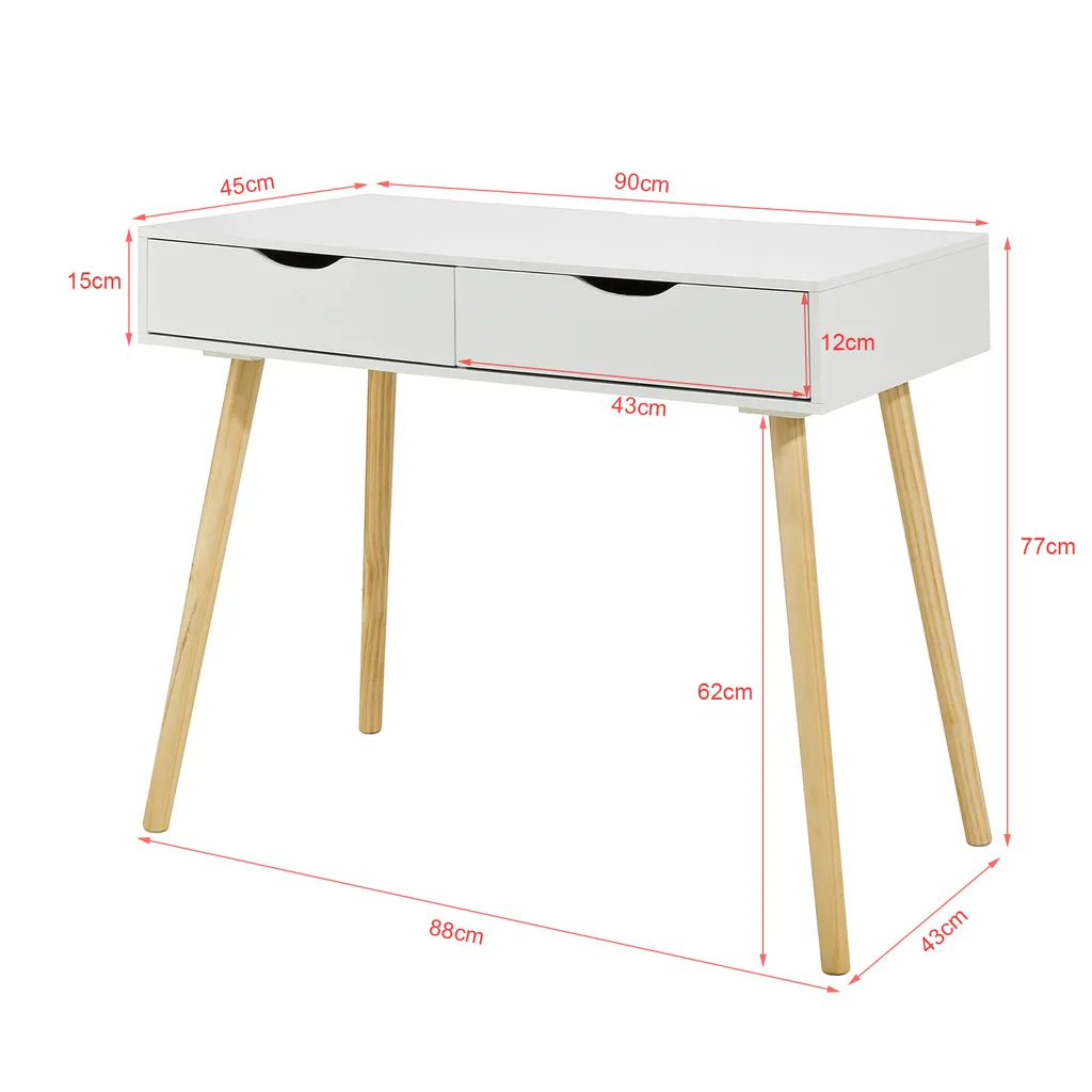 SoBuy FWT40-WN Schreibtisch Mit 2 Schubladen Computertisch Kinderschreibtisch Bürotisch, Weiß/Natur BHT Ca: 90x77x45cm 5 SoBuy FWT40-WN Schreibtisch Mit 2 Schubladen Computertisch Kinderschreibtisch Bürotisch, Weiß/Natur BHT Ca: 90x77x45cm – Bild 5