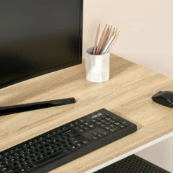 HOMCOM Schreibtisch Bücherregal Computertisch Bürotisch Mit Regale Arbeitstisch PC Laptop Tisch Großer Stauraum Spanplatte Metall Eiche+Weiß 115x 55x75 Cm -VIDAXL || HOMCOM Verkäufe 7bf506e0bd8320a83c2f2e8e0aced6b8