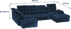 Selsey JAMAAL U - Schlafsofa In U-Form Dunkelblau, Ottomane Rechts, Mit Regulierbarer Rückenlehne, Bettkasten 330 Cm -VIDAXL || HOMCOM Verkäufe 7c6f2d882c7373b743c22493b730d61c