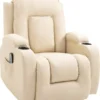 HOMCOM Massagesessel Fernsehsessel Relaxsessel TV Sessel Wärmefunktion Wippenfunktion Mit Fernbedienung Liegefunktion Cremeweiß 85 X 94 X 104 Cm