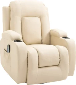 HOMCOM Massagesessel Fernsehsessel Relaxsessel TV Sessel Wärmefunktion Wippenfunktion Mit Fernbedienung Liegefunktion Cremeweiß 85 X 94 X 104 Cm