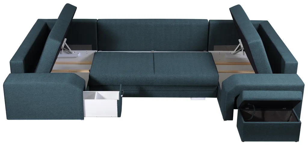 Ecksofa Mit Hocker Und Minibar - U-form Sofa Mit Schlaffunktion - Blau - Wohnlandschaft - Ausklappbar Bettsofa - Wohnzimmer U Couch - Polstersofa Mit Bettkasten ALVARES_U 3 Ecksofa Mit Hocker Und Minibar - U-form Sofa Mit Schlaffunktion - Blau - Wohnlandschaft - Ausklappbar Bettsofa - Wohnzimmer U Couch - Polstersofa Mit Bettkasten ALVARES_U – Bild 3