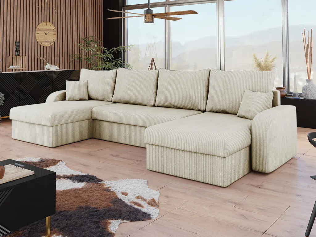 Mirjan24 Ecksofa Kris U Cord, Stilvoll Eckcouch Mit Bettkasten Und Schlaffunktion, U-Form Schlafsofa (Farbe: Poso 100) 2 Mirjan24 Ecksofa Kris U Cord, Stilvoll Eckcouch Mit Bettkasten Und Schlaffunktion, U-Form Schlafsofa (Farbe: Poso 100) – Bild 2
