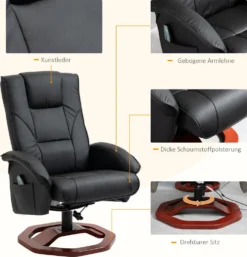 HOMCOM Massagesessel Relaxliege Mit Fußhocker Relaxsessel Liegefunktion Fernsehsessel Liegesessel Mit Massagefunktion 360° Drehbar Kunstleder Stahl Schwarz+Braun 73 X 83 X 106 Cm -VIDAXL || HOMCOM Verkäufe 7dd80e04c6076d63e8c00406165a3214