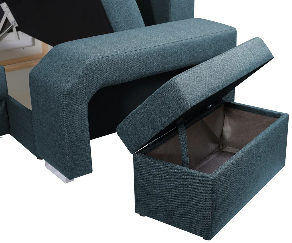 Ecksofa Mit Hocker Und Minibar - U-form Sofa Mit Schlaffunktion - Blau - Wohnlandschaft - Ausklappbar Bettsofa - Wohnzimmer U Couch - Polstersofa Mit Bettkasten ALVARES_U 5 Ecksofa Mit Hocker Und Minibar - U-form Sofa Mit Schlaffunktion - Blau - Wohnlandschaft - Ausklappbar Bettsofa - Wohnzimmer U Couch - Polstersofa Mit Bettkasten ALVARES_U – Bild 5