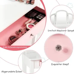 COSTWAY Kinder 2in1 Schminktisch Set Frisiertisch Mit Dreifach Klappbarem Spiegel Schublade Und Schminkhocker Weiß -VIDAXL || HOMCOM Verkäufe 8248c51e72ef075a674625b1086d400d