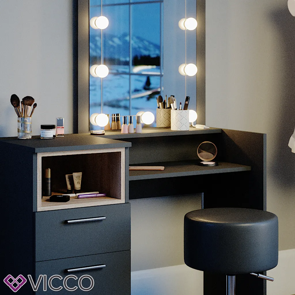 Vicco Schminktisch Frisiertisch Frisierkommode Beatrice Anthrazit LED Hocker Set 5 Vicco Schminktisch Frisiertisch Frisierkommode Beatrice Anthrazit LED Hocker Set – Bild 5
