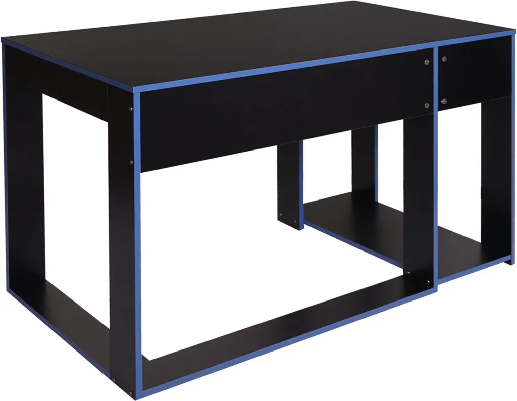 Schreibtisch HWC-J26, Computertisch Bürotisch, 120x60x76cm Schwarz-blau 3 Schreibtisch HWC-J26, Computertisch Bürotisch, 120x60x76cm Schwarz-blau – Bild 3