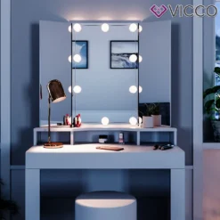 Vicco Schminktisch Nora Weiß Mit LED-Beleuchtung Spiegel Hocker Frisiertisch -VIDAXL || HOMCOM Verkäufe 838eb5d904d729b5bcb8e96de8b9a2d8