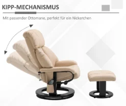 HOMCOM Relaxliege Mit Hocker 360°drehbarer Fernsehsessel Mit Liegefunktion Massagesessel Liegesessel Ergonomischer Stuhl Sessel PolyurethanCreme 76 X 80 X 102 Cm -VIDAXL || HOMCOM Verkäufe 83c9292d0f5557f2b0075178fbc837a3
