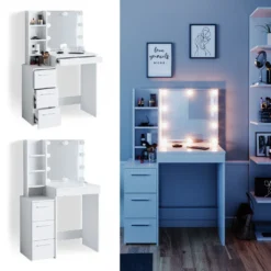 Vicco Schminktisch Frisiertisch Schminkkommode Meryl + LED-Beleuchtung Kommode