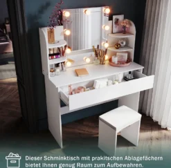 Schminktisch Weiß Mit Hocker Und Beleuchtung Frisiertisch Mit Spiegel, Mit Schublade, 1080x400x1400mm -VIDAXL || HOMCOM Verkäufe 84706c591a7092d4a8bb91beb06ac038