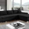Ecksofa Mit Bettkasten Kastalo - Ecksofa L Mit Schlaffunktion - Samtstoff, Kissen, Couch - Schwarz (Monolith 95)