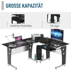 HOMCOM Computertisch Eckschreibtisch Schreibtisch Bürotisch PC Tisch Mit Schwarzem Sicherheitsglas L-förmig 164x139x75 Cm -VIDAXL || HOMCOM Verkäufe 852111908b55d8f7a4173cafe4b94458