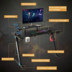 COSTWAY Gaming Tisch Mit LED-Lichtern, Computertisch Z-förmig, PC Tisch Mit Monitorständer, Schreibtisch Für Zuhause Oder Büro, Mit Getränkehalter, Griffrahmen, Kopfhörerhaken -VIDAXL || HOMCOM Verkäufe 85258b1980955fd9a134252617e89b30