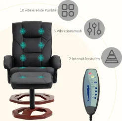 HOMCOM Massagesessel Relaxliege Mit Fußhocker Relaxsessel Liegefunktion Fernsehsessel Liegesessel Mit Massagefunktion 360° Drehbar Kunstleder Stahl Schwarz+Braun 73 X 83 X 106 Cm -VIDAXL || HOMCOM Verkäufe 857a3b2a2a293326e09562e2bfb98a9a
