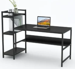 Dripex 136x60x111cm Holz Schreibtisch Mit Ablage Für Home Office (Schwarz)