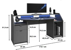 Gamer Tisch Grau / Schwarz B 180 Cm Schreibtisch LED Beleuchtung / Farbwechsel Inklusive Fernbedienung Jugend Kinderzimmer Büro PC Computer -VIDAXL || HOMCOM Verkäufe 85ca96a43039697c038fde8e6e5fbcde