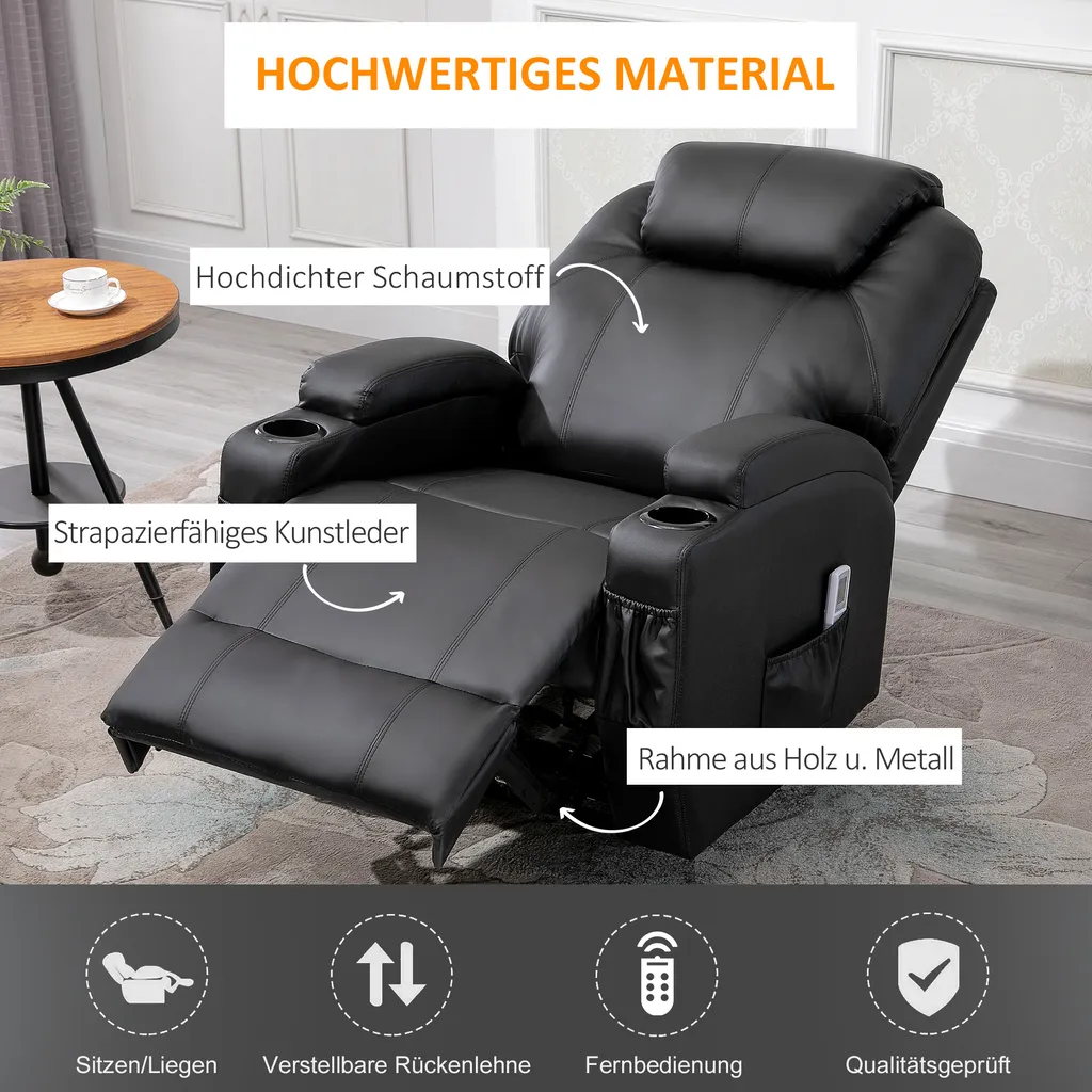 HOMCOM Massagesessel Relaxsessel Fernsehsessel Massagefunktion Liegefunktion Kunstleder Holz Metall Schaumstoff Schwarz 82 X 97 X 110 Cm 5 HOMCOM Massagesessel Relaxsessel Fernsehsessel Massagefunktion Liegefunktion Kunstleder Holz Metall Schaumstoff Schwarz 82 X 97 X 110 Cm – Bild 5