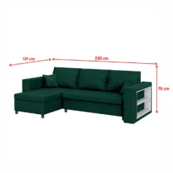 Selsey Ecksofa MERIEN - Schlafcouch Mit Wasserabweisendem Veloursbezug In Dunkelgrün, Bettkasten Und Integriertem Regal, 230 Cm Breit -VIDAXL || HOMCOM Verkäufe 87e9b57665f6b9d025f317d2df8e4583