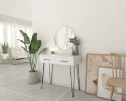 MATKAM Schminktisch Glamour, Mit 2 Schubladen, B100 X H76 X T37 Cm, Stellfüße Aus Metall (Weiß-Schwarz) -VIDAXL || HOMCOM Verkäufe 87ecad940036456fd73f14112a213385