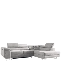 MKS MEBLE Ecksofa Wohnzimmer - L-Form Couch Mit Schlaffunktion - Wohnzimmer L Couch - Polstersofa Mit Bettkasten - Gustaw Hellgrau