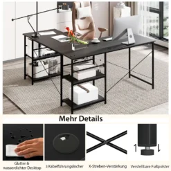 COSTWAY Schreibtisch L-Form, Reversibler Eckschreibtisch Mit 4 Ablagen, Ecktisch Mit 3 Kabellöchern, Gaming Computertisch Bürotisch Für Home Office, 151 X 151 X 75 Cm (Schwarz) 10 COSTWAY Schreibtisch L-Form, Reversibler Eckschreibtisch Mit 4 Ablagen, Ecktisch Mit 3 Kabellöchern, Gaming Computertisch Bürotisch Für Home Office, 151 X 151 X 75 Cm (Schwarz) -VIDAXL || HOMCOM Verkäufe 88eb131aa3795e472fb46fb6f3a993b8