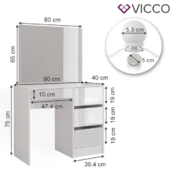 Vicco Schminktisch + Spiegel + LED Sherry Weiß Hochglanz 90 X 75 X 40 Cm Holzwerkstoff -VIDAXL || HOMCOM Verkäufe 8b40665e0786671510f201f7fa439cff