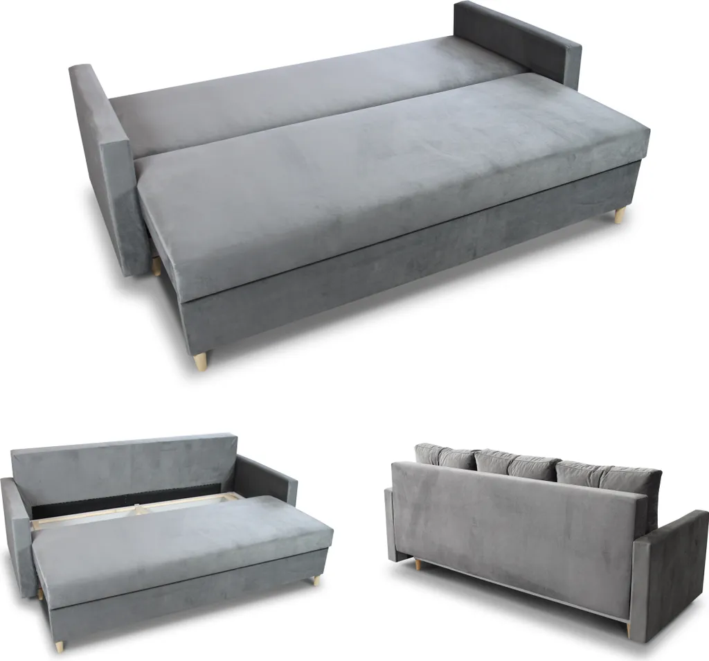 Schlafsofa Rico - Sofa Mit Bettkasten, Couch Mit Schlaffunktion, Bettfunktion, Bettsofa Mit Bonell-Ferderkern, Velours (Dunkelblau (Kronos 09)) 2 Schlafsofa Rico - Sofa Mit Bettkasten, Couch Mit Schlaffunktion, Bettfunktion, Bettsofa Mit Bonell-Ferderkern, Velours (Dunkelblau (Kronos 09)) – Bild 2