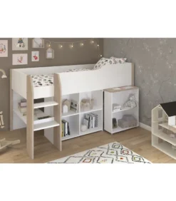 Hochbett Mit Schreibtisch & Stauraum - 90 X 200 Cm - Weiß & Eichefarben - MARIA -VIDAXL || HOMCOM Verkäufe 8cc88ce1fbe23a239b88576d8698631a