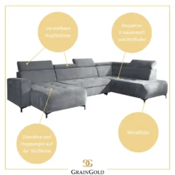 GRAINGOLD U-Form Sofa Martins - Eckcouch Mit Verstellbare Kopfstützen Und Schlaffunktion, Ottomane Links Freistehend - Ecksofa Grau -VIDAXL || HOMCOM Verkäufe 8d56e543910d39539dbc188232d4e70e