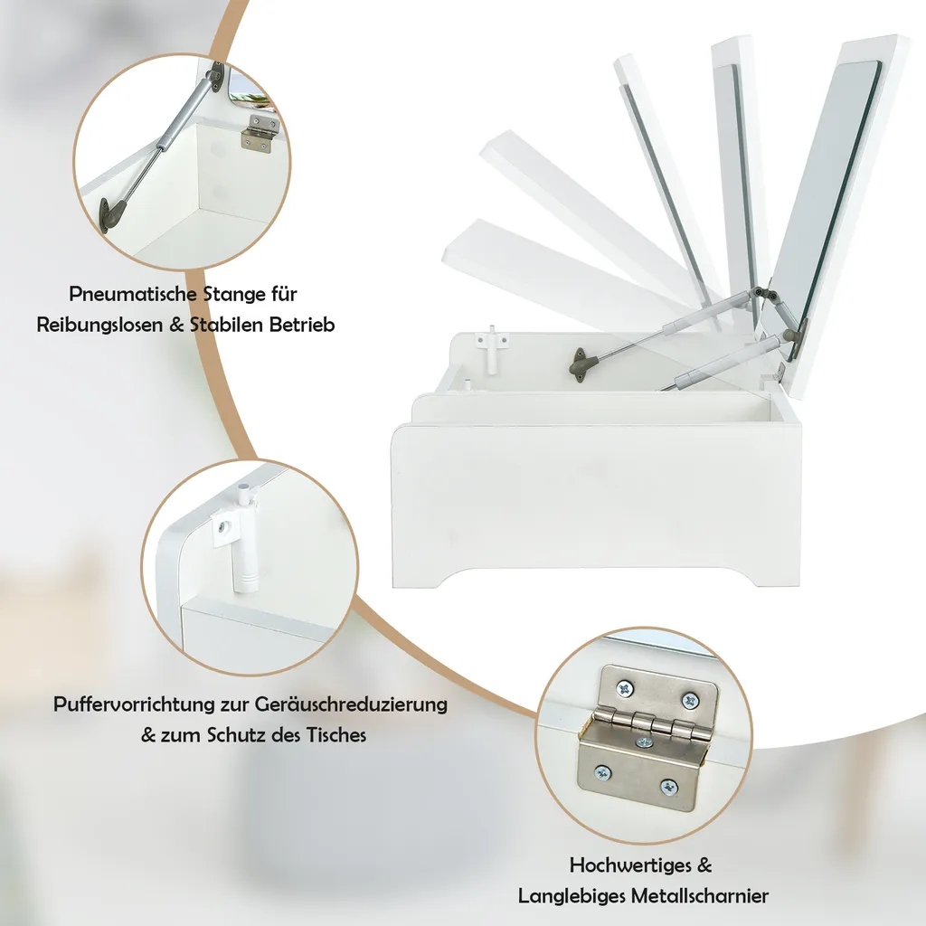 COSTWAY Kompakter Schminktisch Mit Spiegel, Frisierkommode, Moderner Kleiner Tisch Für Schlafzimmer, Arbeitszimmer, Weiß 4 COSTWAY Kompakter Schminktisch Mit Spiegel, Frisierkommode, Moderner Kleiner Tisch Für Schlafzimmer, Arbeitszimmer, Weiß – Bild 4