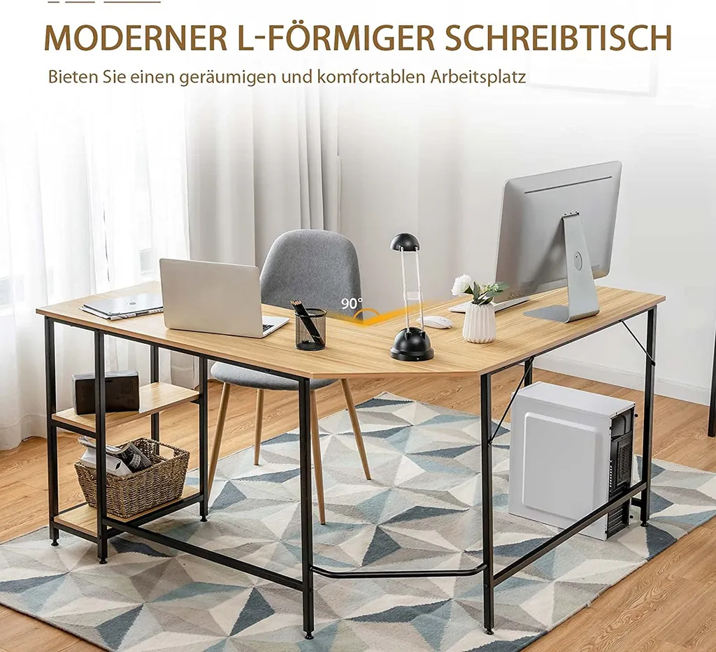 COSTWAY L-förmiger Schreibtisch, Eckschreibtisch 137x137x75,5cm, Computertisch Bürotisch Mit 2 Ablageflächen & Fußstütze, Arbeitstisch Platzsparend Natur 2 COSTWAY L-förmiger Schreibtisch, Eckschreibtisch 137x137x75,5cm, Computertisch Bürotisch Mit 2 Ablageflächen & Fußstütze, Arbeitstisch Platzsparend Natur – Bild 2