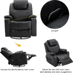 MCombo Leder Massagesessel Fernsehsessel Relaxsessel Dreh Schaukel Heizung USB Manuell Verstellbar Echtleder 7050BK -VIDAXL || HOMCOM Verkäufe 9098bb0196a8230db921a026c83c82c8