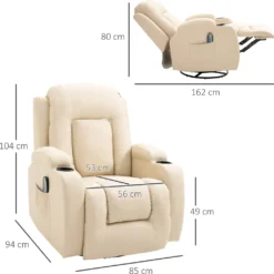 HOMCOM Massagesessel Fernsehsessel Relaxsessel TV Sessel Wärmefunktion Wippenfunktion Mit Fernbedienung Liegefunktion Cremeweiß 85 X 94 X 104 Cm -VIDAXL || HOMCOM Verkäufe 90cfbde2f49ad22d83d5bc885a7b8c13