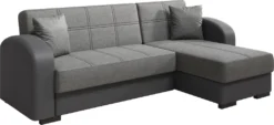 Inter Handels Ecksofa Alaska Grau Mit Bettkasten Und Schlaffunktion | L-Couch Aus Kunstleder Und Webstoff