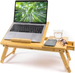 Budu Laptoptisch Aus Bambus - Notebooktisch - Betttisch - Zeichentisch - Sofatisch - Verstellbarer Laptoptisch Bambusholz - Laptopständer - Frühstück Im Bett - Esstisch Für Bett