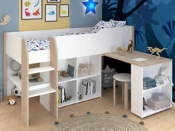 Hochbett Mit Schreibtisch & Stauraum - 90 X 200 Cm - Weiß & Eichefarben - MARIA -VIDAXL || HOMCOM Verkäufe 929acdb3349e4d32c139207d04aa50d2