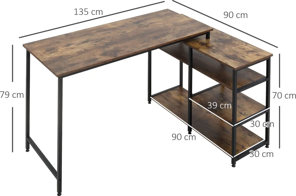 HOMCOM Eckschreibtisch Winkelschreibtisch PC-Tisch Computertisch Bürotisch Regal Schublade L-Form Spanplatte Metall Rustikales Braun 135 X 90 X 79 Cm 7 HOMCOM Eckschreibtisch Winkelschreibtisch PC-Tisch Computertisch Bürotisch Regal Schublade L-Form Spanplatte Metall Rustikales Braun 135 X 90 X 79 Cm – Bild 7