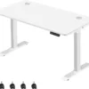 SONGMICS Höhenverstellbarer Schreibtisch Elektrisch, 70 X 140 Cm Tischoberfläche, Doppelmotor, Stufenlos Verstellbar, Memory-Funktion Mit 4 Höhen, Auffahrschutz, Weiß LSD202W01